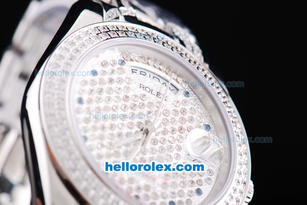 Rolex Day-Date Oyster Perpetual Full Diamond with Diamond Bezel and Dial-Big Calendar - Click Image to Close